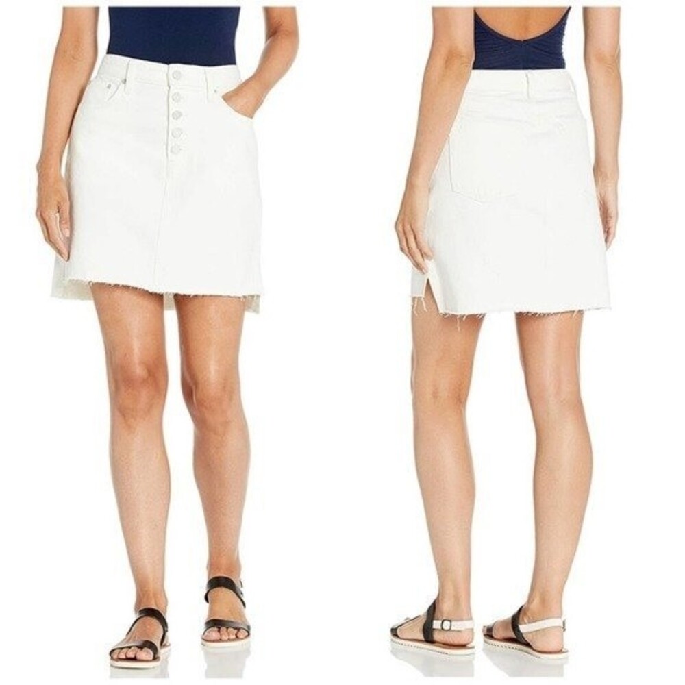 Lucky White Denim Frayed Button Fly Skirt 26